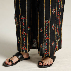 Black - Bengal Khesh Weaving Kantha Embroidery Cotton Palazzo 20