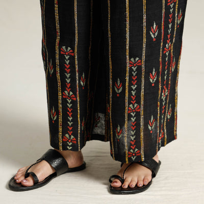 Black - Bengal Khesh Weaving Kantha Embroidery Cotton Palazzo 20