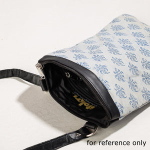 Blue - Designer Sling Bag with Block Print Fabric