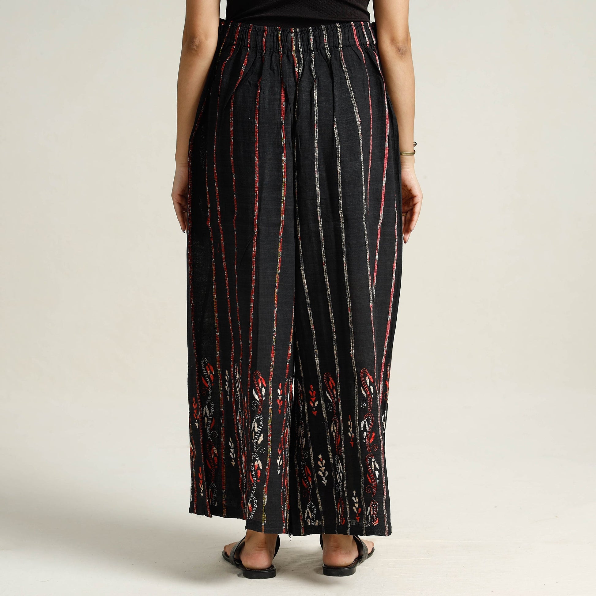 Black - Bengal Khesh Weaving Cotton Kantha Embroidery Palazzo 23