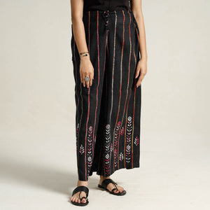 Black - Bengal Khesh Weaving Kantha Embroidery Cotton Palazzo 26