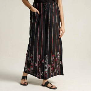 Black - Bengal Khesh Weaving Kantha Embroidery Cotton Palazzo 26