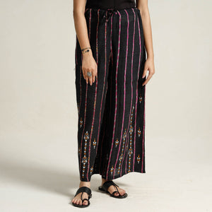 Black - Bengal Khesh Weaving Cotton Kantha Embroidery Palazzo 27