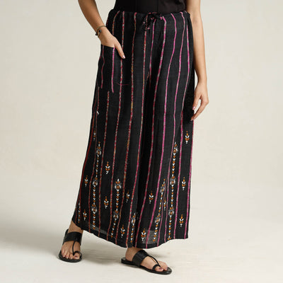 Black - Bengal Khesh Weaving Cotton Kantha Embroidery Palazzo 27