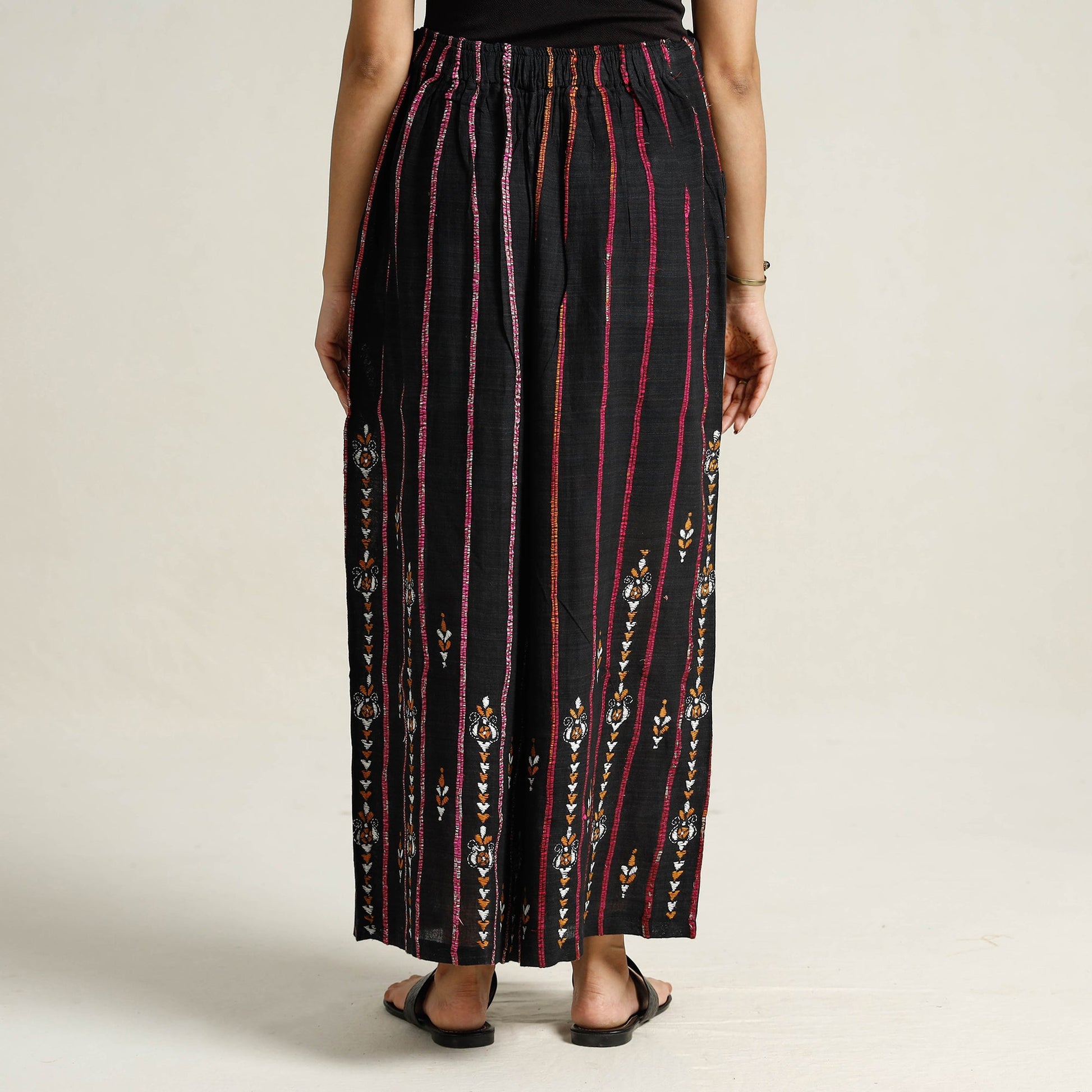 Black - Bengal Khesh Weaving Cotton Kantha Embroidery Palazzo 27