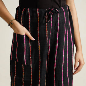 Black - Bengal Khesh Weaving Cotton Kantha Embroidery Palazzo 27
