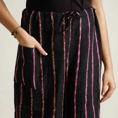 Black - Bengal Khesh Weaving Cotton Kantha Embroidery Palazzo 27