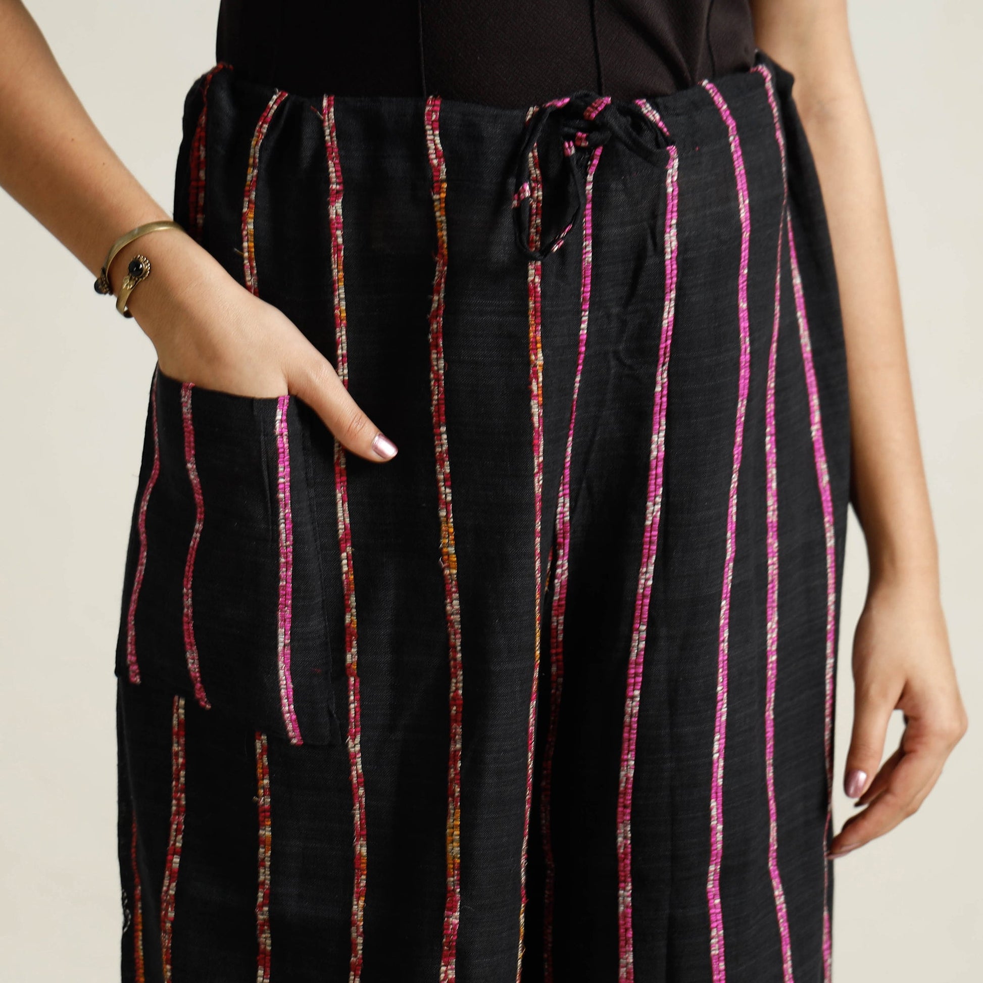 Black - Bengal Khesh Weaving Cotton Kantha Embroidery Palazzo 27