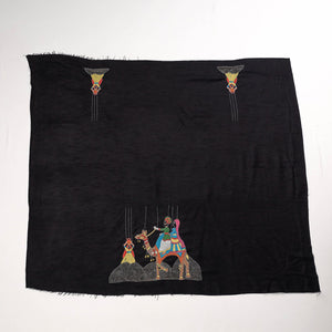 Black - Bengal Kantha Embroidery Raw Silk Blouse Piece