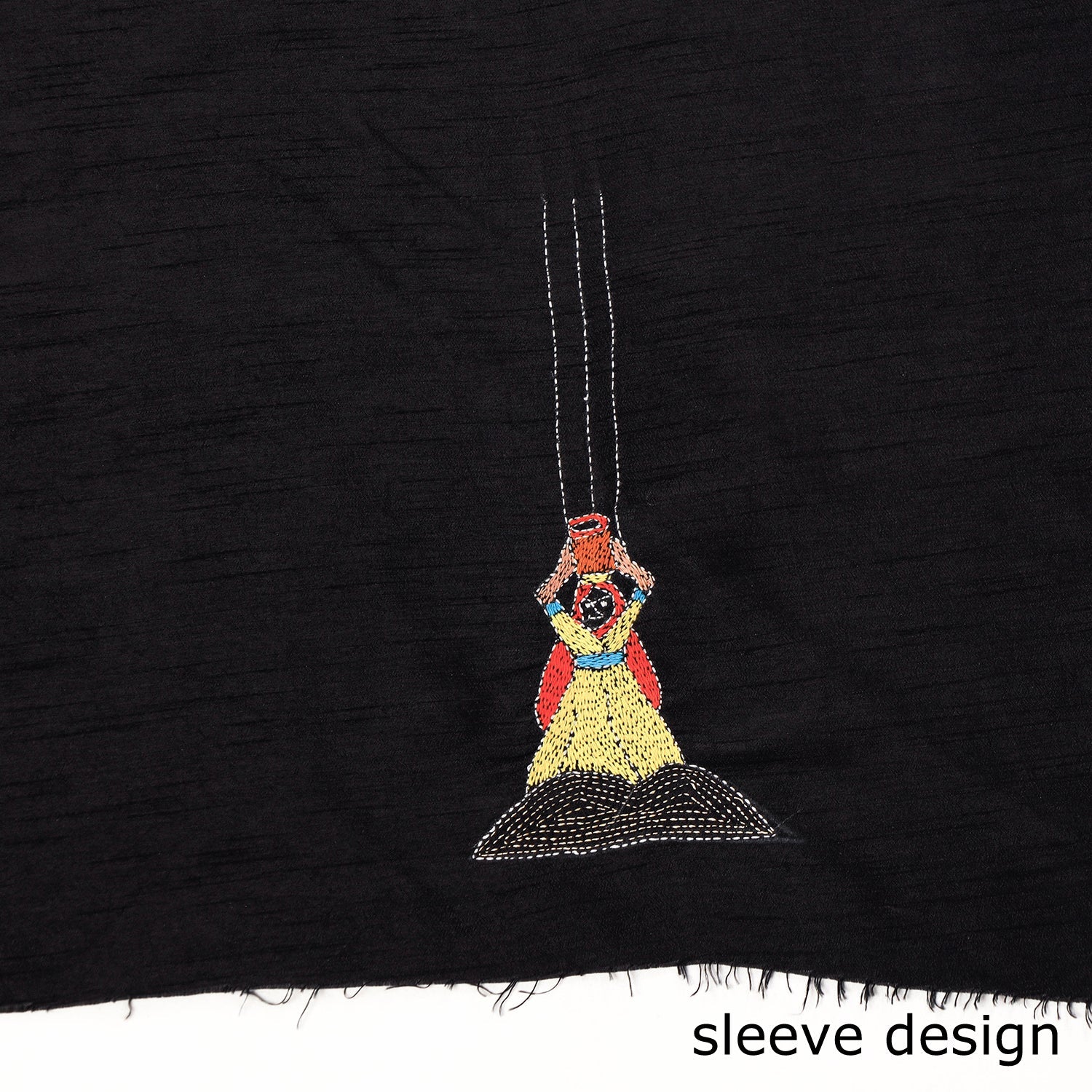 Black - Bengal Kantha Embroidery Raw Silk Blouse Piece