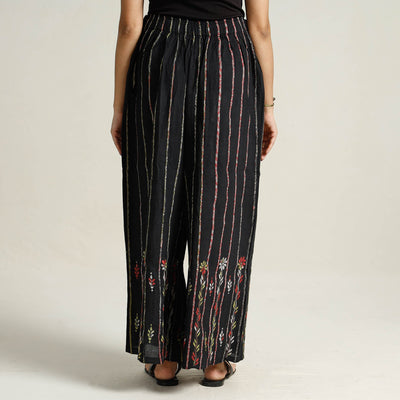Black - Bengal Khesh Weaving Kantha Embroidery Cotton Palazzo 29