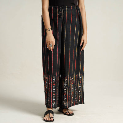 Black - Bengal Khesh Weaving Kantha Embroidery Cotton Palazzo 30