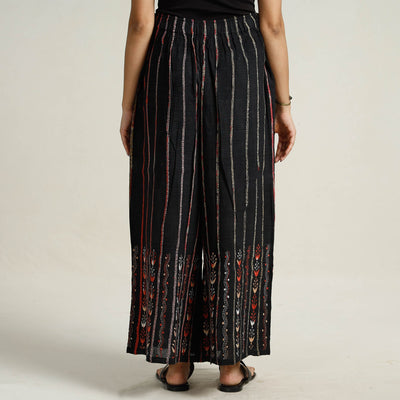 Black - Bengal Khesh Weaving Kantha Embroidery Cotton Palazzo 30