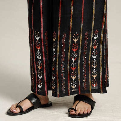 Black - Bengal Khesh Weaving Kantha Embroidery Cotton Palazzo 30