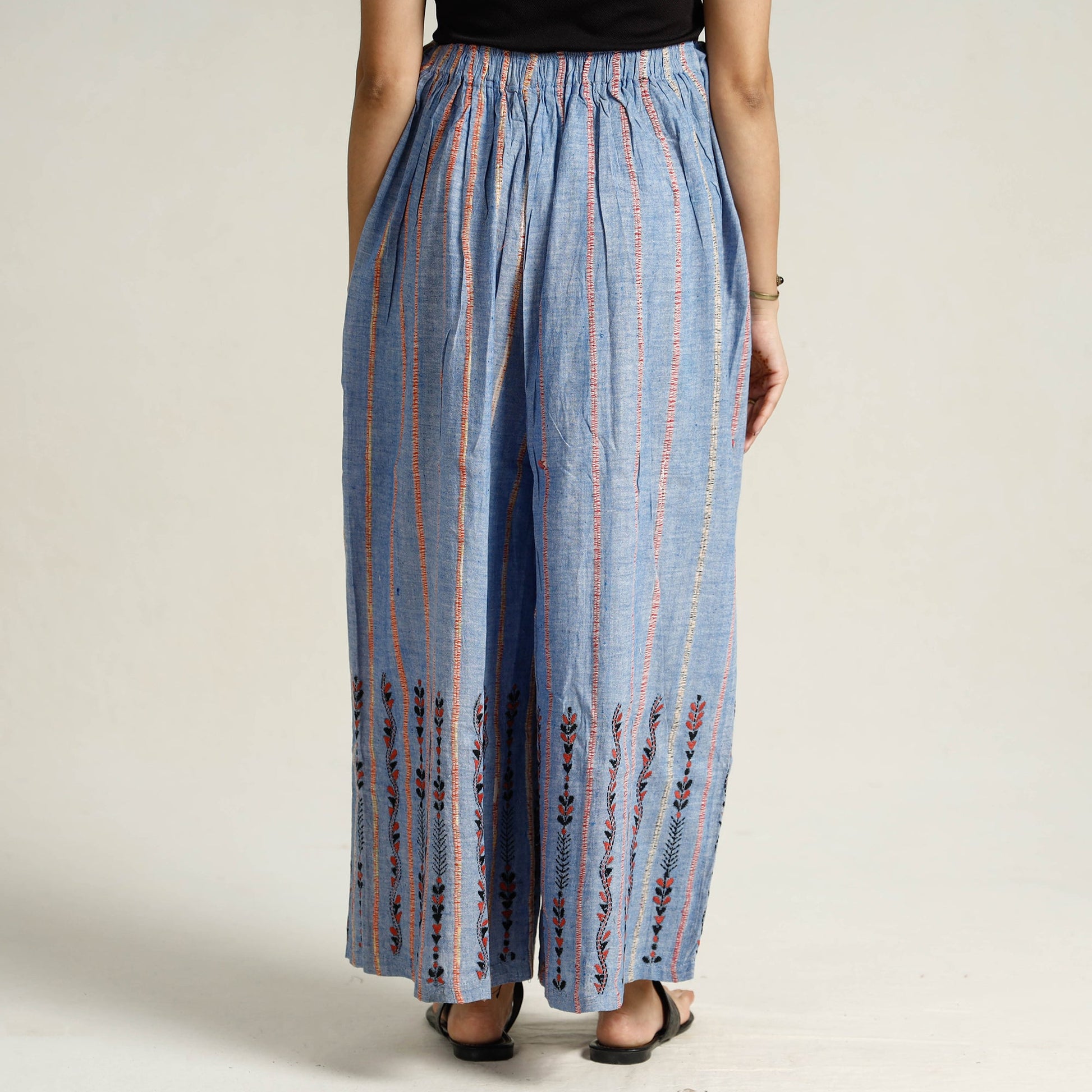 Blue - Bengal Khesh Weaving Cotton Kantha Embroidery Palazzo 35