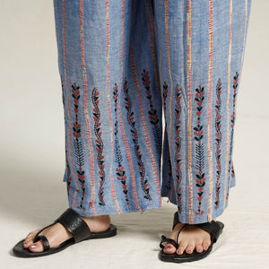 Blue - Bengal Khesh Weaving Cotton Kantha Embroidery Palazzo 35