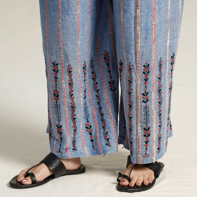 Blue - Bengal Khesh Weaving Cotton Kantha Embroidery Palazzo 35