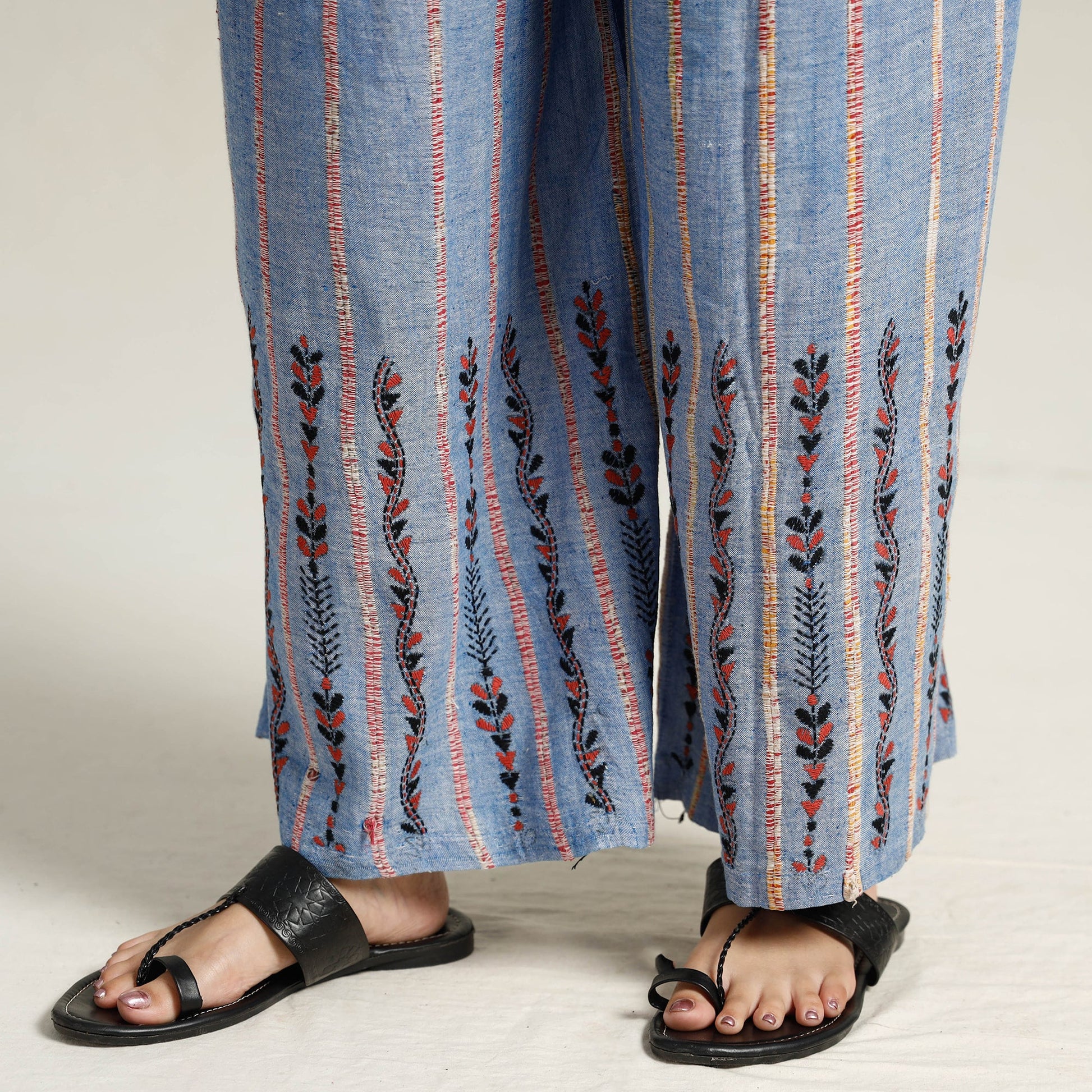 Blue - Bengal Khesh Weaving Cotton Kantha Embroidery Palazzo 35