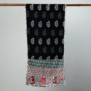 Black - Sanganeri Block Printed Patchwork Cotton Stole