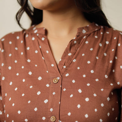 Brown - Bandhani Tie-Dye Cotton A-Line Kurta 01