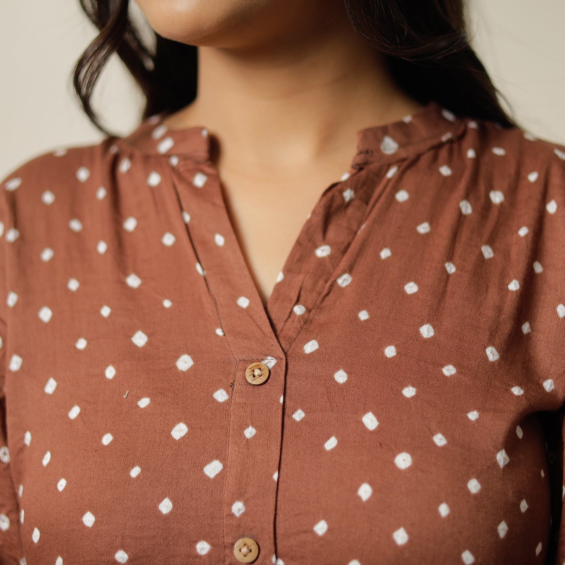 Brown - Bandhani Tie-Dye Cotton A-Line Kurta 01