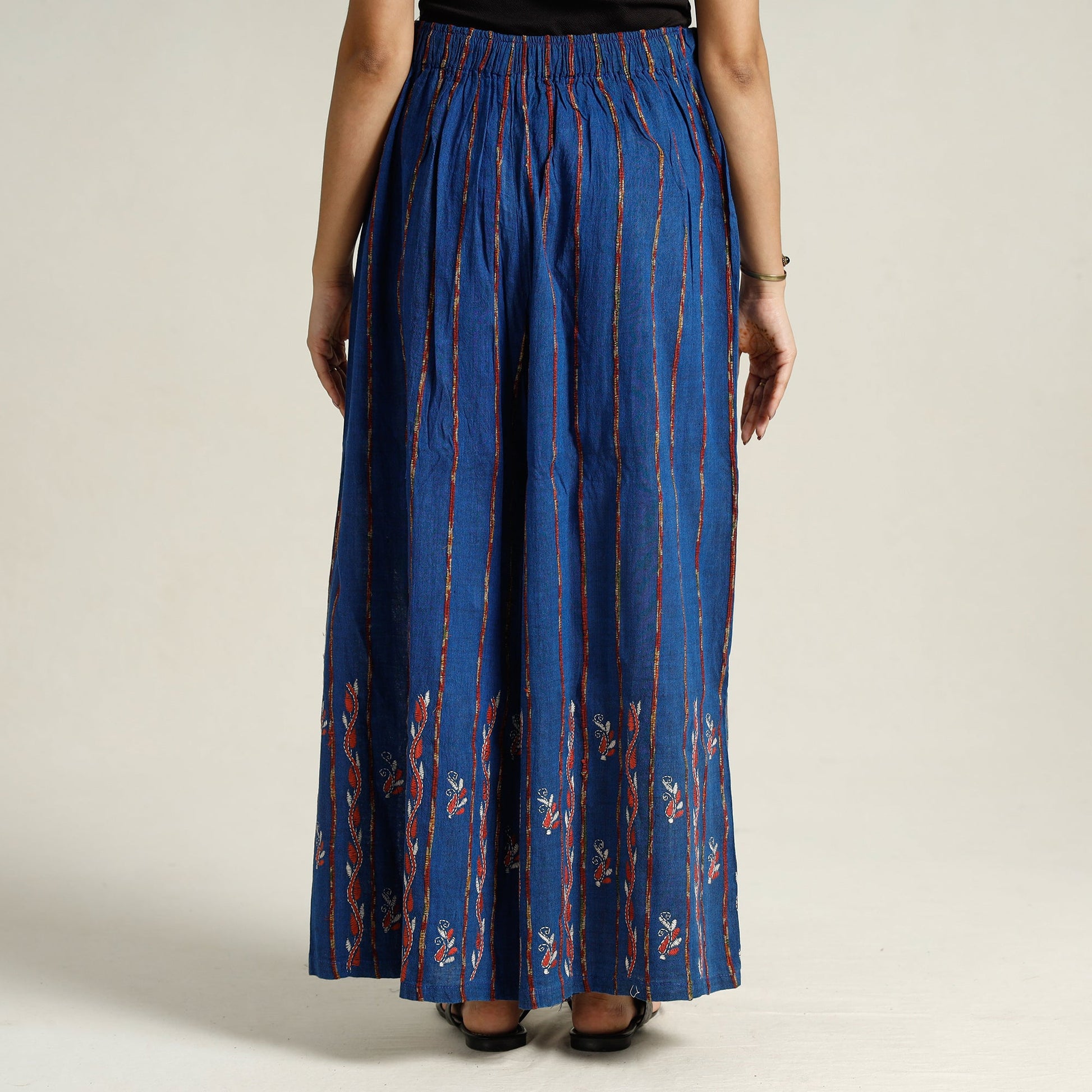 Blue - Bengal Khesh Weaving Kantha Embroidery Cotton Palazzo 42