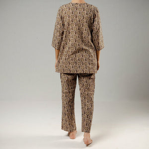 Brown - Sanganeri Block Printed Cotton Night Suit