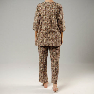 Brown - Sanganeri Block Printed Cotton Night Suit