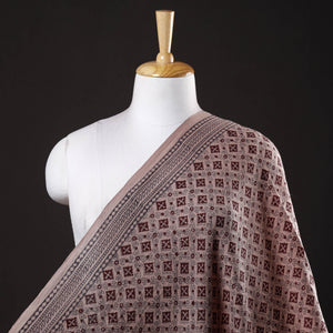 Brown - Bagh Block Printed Merino Wool Handloom Fabric
