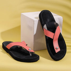 Black & Pink Handcrafted Women's Leather Slippers with Suede