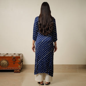 Blue - Bandhani Tie-dye Modal Silk Long Straight Kurta 12