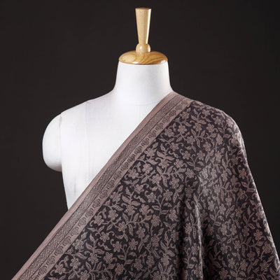 Black - Bagh Block Printed Merino Wool Handloom Fabric