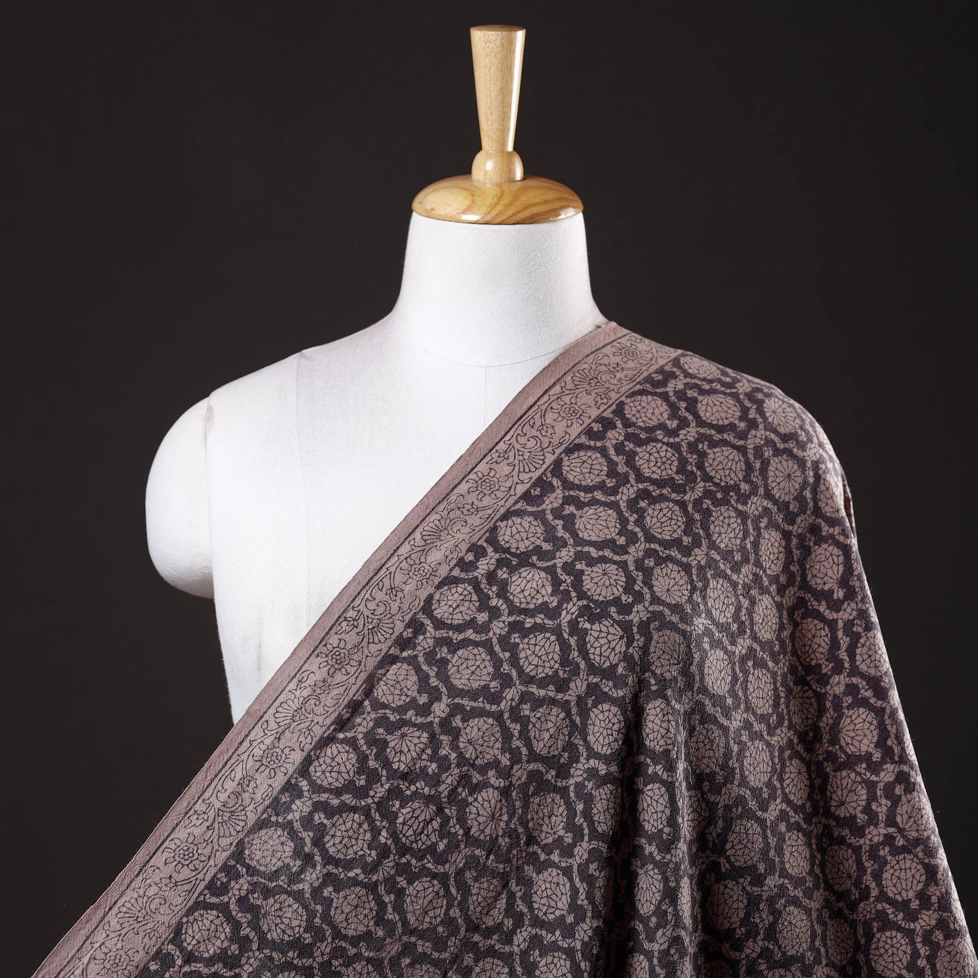 Black - Bagh Block Printed Merino Wool Handloom Fabric