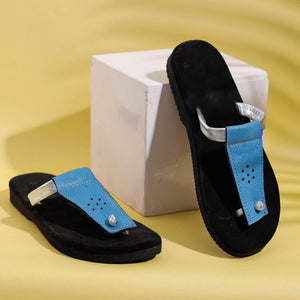 Black & Blue Handcrafted Women's Leather Slippers with Suede