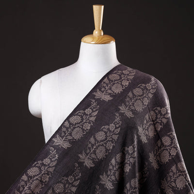 Black - Bagh Block Printed Merino Wool Handloom Fabric