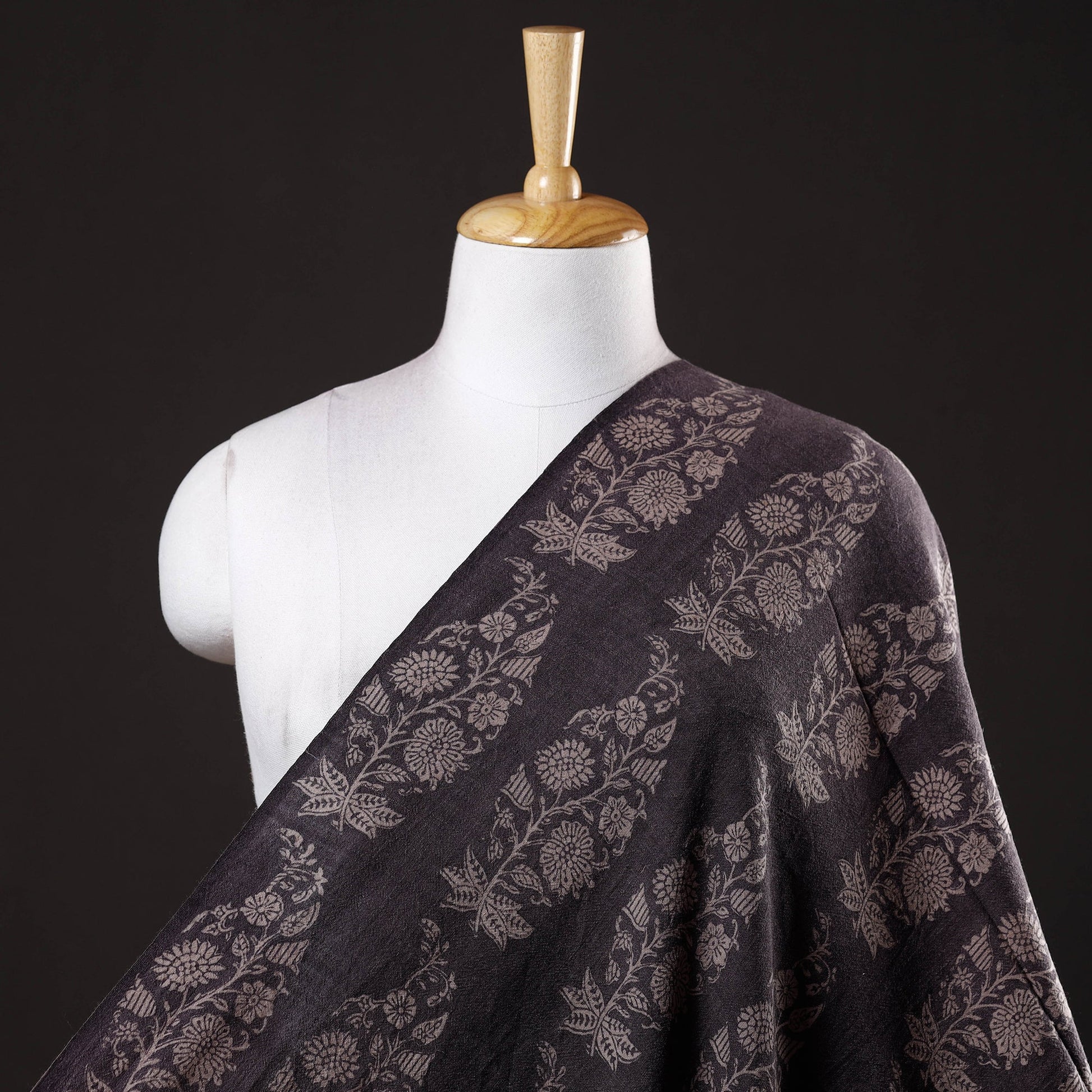 Black - Bagh Block Printed Merino Wool Handloom Fabric