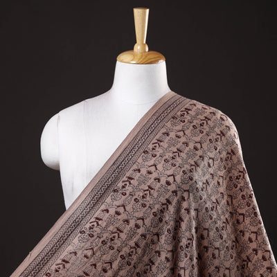Brown - Bagh Block Printed Merino Wool Handloom Fabric