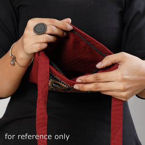Black - Traditional Rogan Hand Painted Cotton Sling Bag