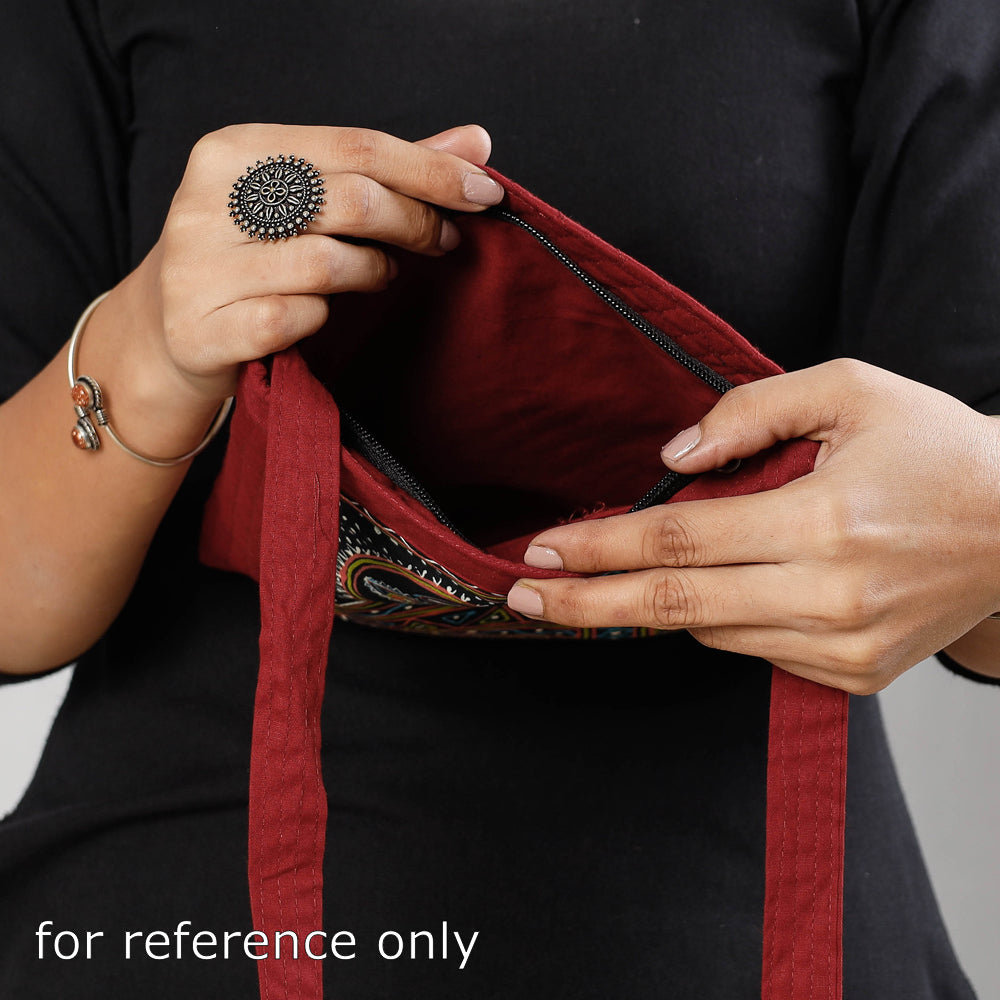 Black - Traditional Rogan Hand Painted Cotton Sling Bag