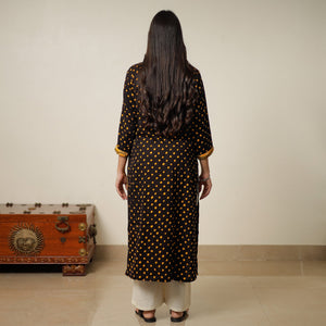 Black - Black Bandhani Tie-dye Cotton Long Straight Kurta 19