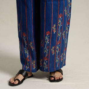 Blue - Bengal Khesh Weaving Kantha Embroidery Cotton Palazzo 68