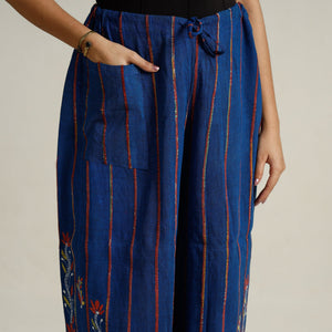 Blue - Bengal Khesh Weaving Kantha Embroidery Cotton Palazzo 68