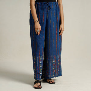 Blue - Bengal Khesh Weaving Kantha Embroidery Cotton Palazzo 70