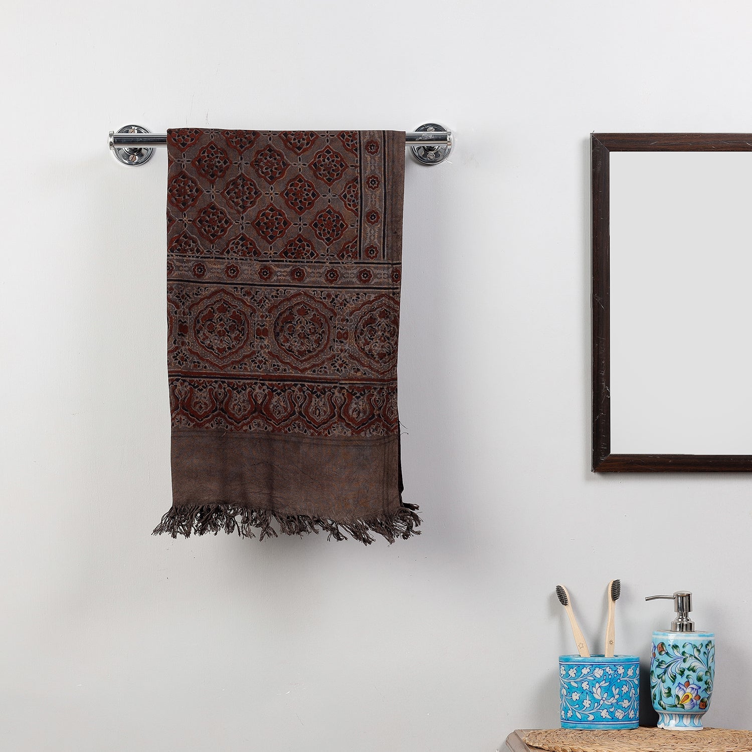 Brown - Block Print Cotton Ajrakh Handloom Towel