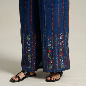 Blue - Bengal Khesh Weaving Kantha Embroidery Cotton Palazzo 70
