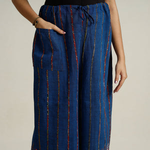 Blue - Bengal Khesh Weaving Kantha Embroidery Cotton Palazzo 70