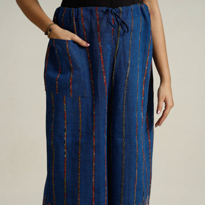Blue - Bengal Khesh Weaving Kantha Embroidery Cotton Palazzo 70