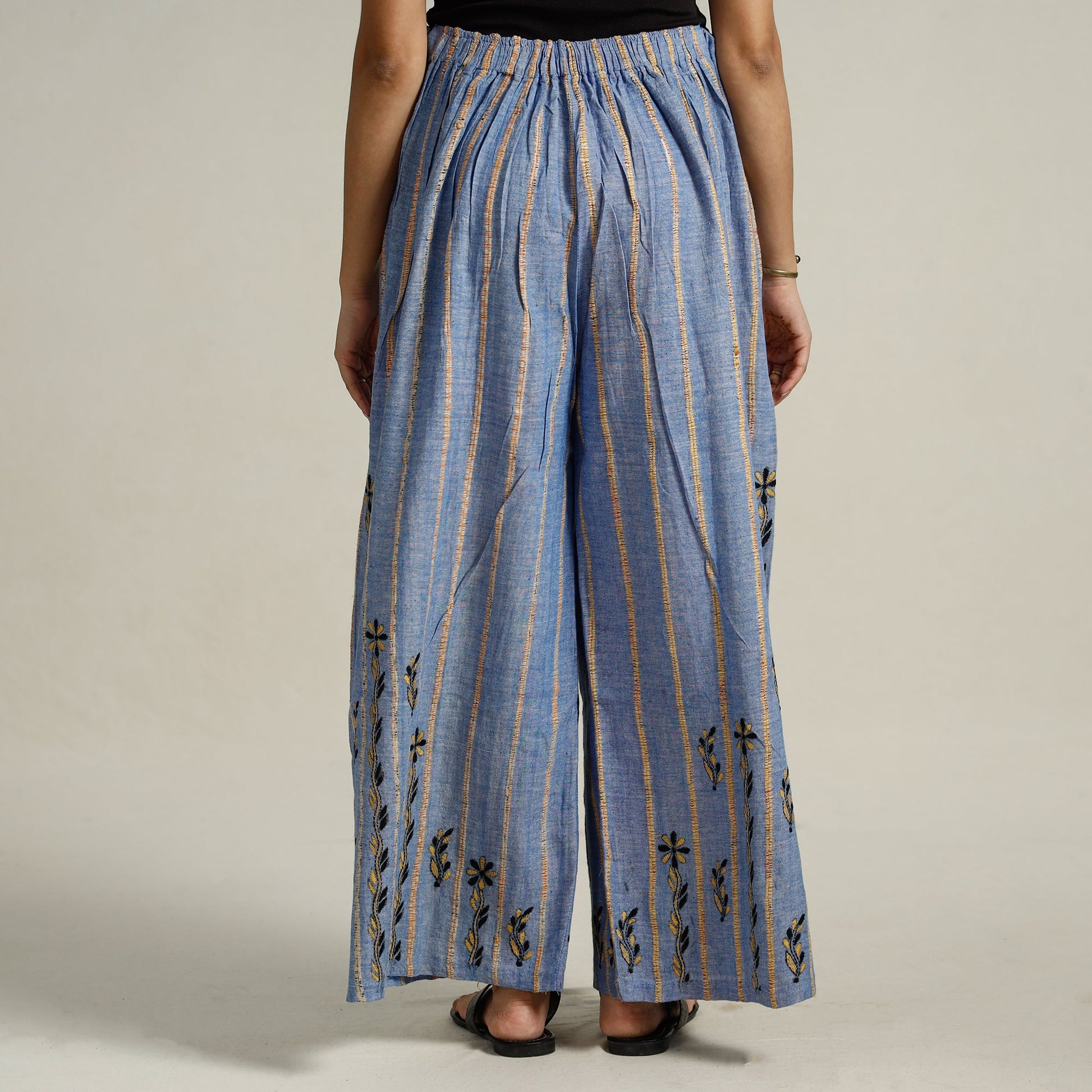 Blue - Bengal Khesh Weaving Kantha Embroidery Cotton Palazzo 72