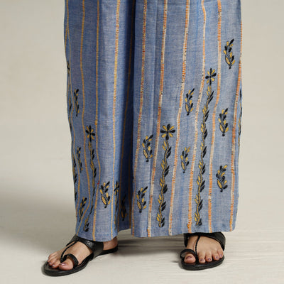 Blue - Bengal Khesh Weaving Kantha Embroidery Cotton Palazzo 72
