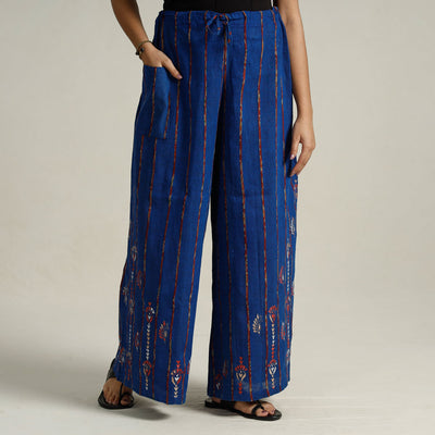 Blue - Bengal Khesh Weaving Cotton Kantha Embroidery Palazzo 73